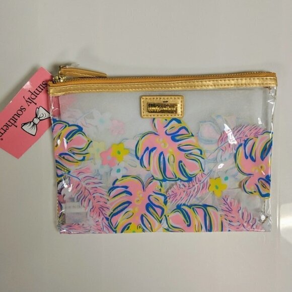 Simply Southern Cosmetic Bag NWT Clear Makeup Brush Monstera Waterproof Beach - Picture 3 of 7